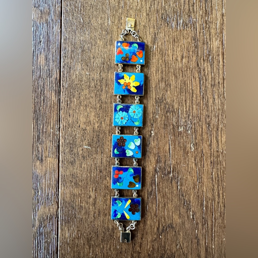 Vintage Robert KUO Enameled Cloisonné Blossoms Bracelet